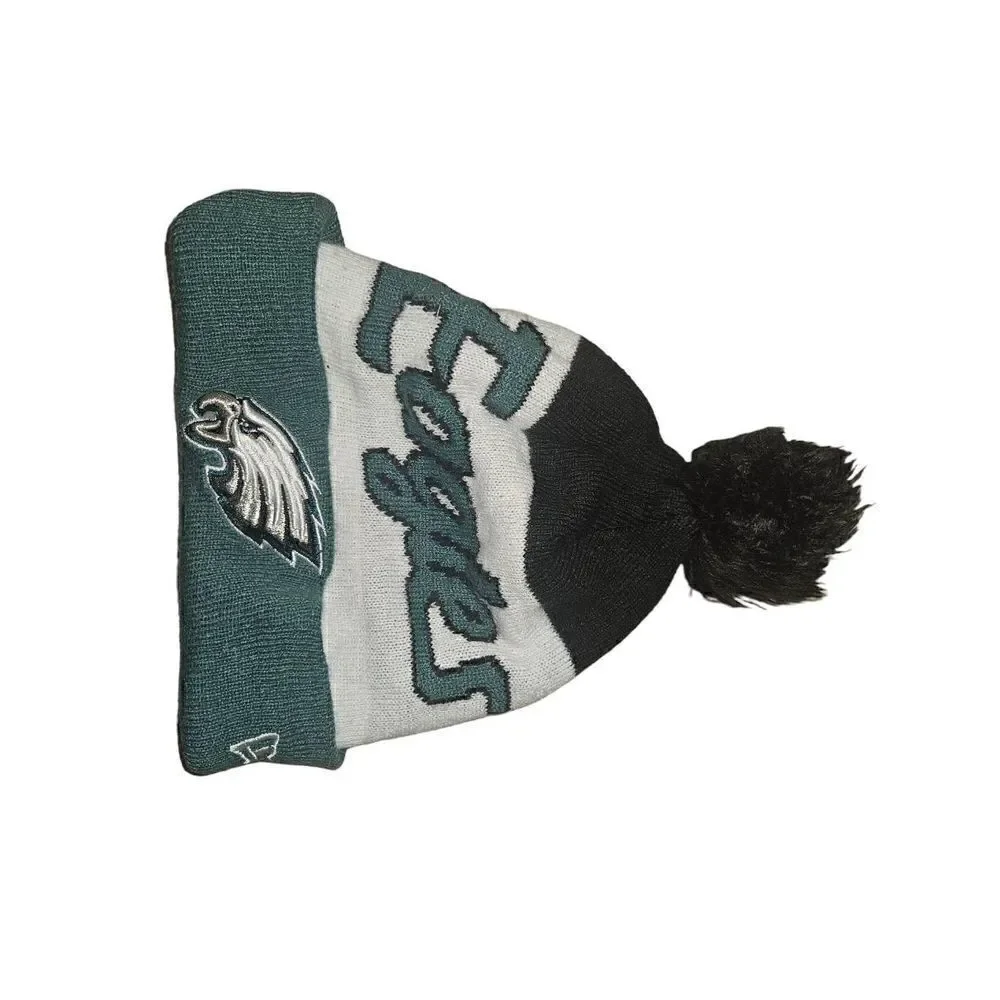 Philadelphia Eagles New Era Midnight Green Script Cuffed Knit Hat with Pom